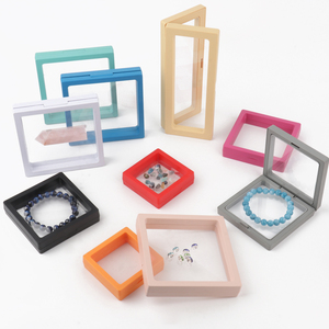 Custom Logo mini small showcase storage jewelry plastic frame pendant 3d floating display shadow box jewelry display