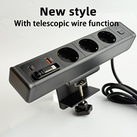 Regleta de alimentación con abrazadera para escritorio, cable USB-C integrado, PD 20W, puertos USB A y C, 3 tomas, enchufe oculto para muebles de oficina