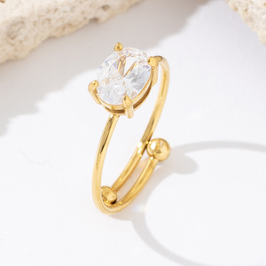 Joyería de dedo chapada en oro de 18K, anillo de acero inoxidable ajustable de Zirconia cúbica blanca elegante sin deslustre coreano - Product Image 4