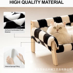 Sofá cama de felpa de lujo para mascotas marco de madera elevado cubierta extraíble suave para gatos y perros pequeños - Product Image 3