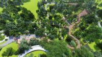Aire de jeux d'aventure en plein air dans la jungle, à haute altitude - Parcours d'obstacles en bois sur mesure à grande échelle pour parc/centre de villégiature/camp