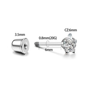 Boucles d'oreilles en acier inoxydable en forme de cœur, 0,8 mm, 6 mm, sertissage à griffes CZ, pour cadeau - Product Image 1