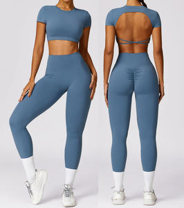 2024 Hot Sale Damen Yoga Set Atmungsaktive High-Rise schweiß ableitende Hose BH Leggings Tops Sanded Soft Fabric Plus Size Sport - Product Image 1