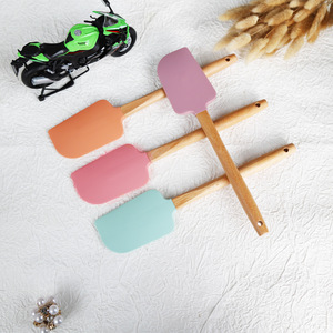 Wooden-handled <b>Silicone</b> Spatula Set 4 Pieces Nonstick <b>Baking</b> Utensils For Cooking Cake Mixing Food Grade - Product Image 1