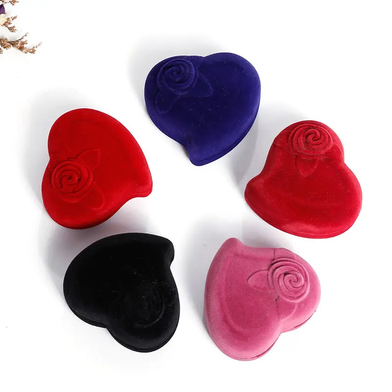 Red Heart Shaped Jewelry Packing Velvet Suede Keepsake Ring Box Custom For Jewellery Packaging Boxes