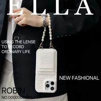 Étui de téléphone portable pour iPhone avec support, porte-cartes, en cuir PU de luxe pleine fleur effet crocodile, avec cordon