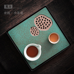 Bandeja de té de cerámica retro, cuadrada, con esmalte azul celeste, diseño de semilla de loto, reutilizable, pequeña mesa de té para preparación en seco - Product Image 1