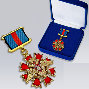 Groothandel op maat gemaakte borstbadge medaille metaal verguld gouden award metalen herdenkingsmedailles met fluwelen doos - Product Image 2