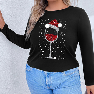 2026 Autumn New Arrival Casual European American-Style Plus-Size <strong>Womens</strong> Polyester Crew Neck Mid-length <strong>T</strong>-<strong>Shirt</strong> <strong>Christmas</strong> Printed - Product Image 3
