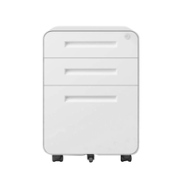 Meuble de rangement mobile en acier à 3 tiroirs avec poignée encastrée et serrure de sécurité, idéal pour chambre, bureau ou usage technique