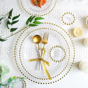 Fanxing-platos decorativos con cuentas de oro y vidrio para cena, 8 "10" 12 ", para boda