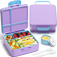 Sans Bpa, Passe au lave-vaisselle, Cupcakes violets, Diviseur de service étanche à 4 compartiments, Petite boîte à snackle, Conteneur de stockage des aliments