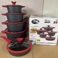 Juego de Ollas de Granito de Lujo de 10 Piezas, Antiadherente, de Aluminio Forjado, Olla de 20-32 cm, Cacerola de 28 cm, Sartén, Apto para Inducción, Venta al Por Mayor