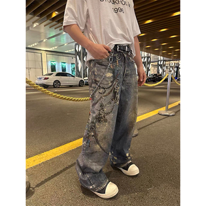 Jeans da <span class=keywords><strong>Uomo</strong></span> in Denim di <span class=keywords><strong>Cotone</strong></span> di Alta Qualità, Stampa Diretta a Getto d'Inchiostro, Effetto Graffiti, Distressed, Vestibilità Larga, Casual, Tintura Effetto Fango, Effetto Distrutto, Taglie Forti - Product Image 4