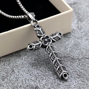 Stainless Steel <b>Cross</b> Pendant Unisex Geometric Asymmetry Design Necklace For Men And Women - Product Image 1