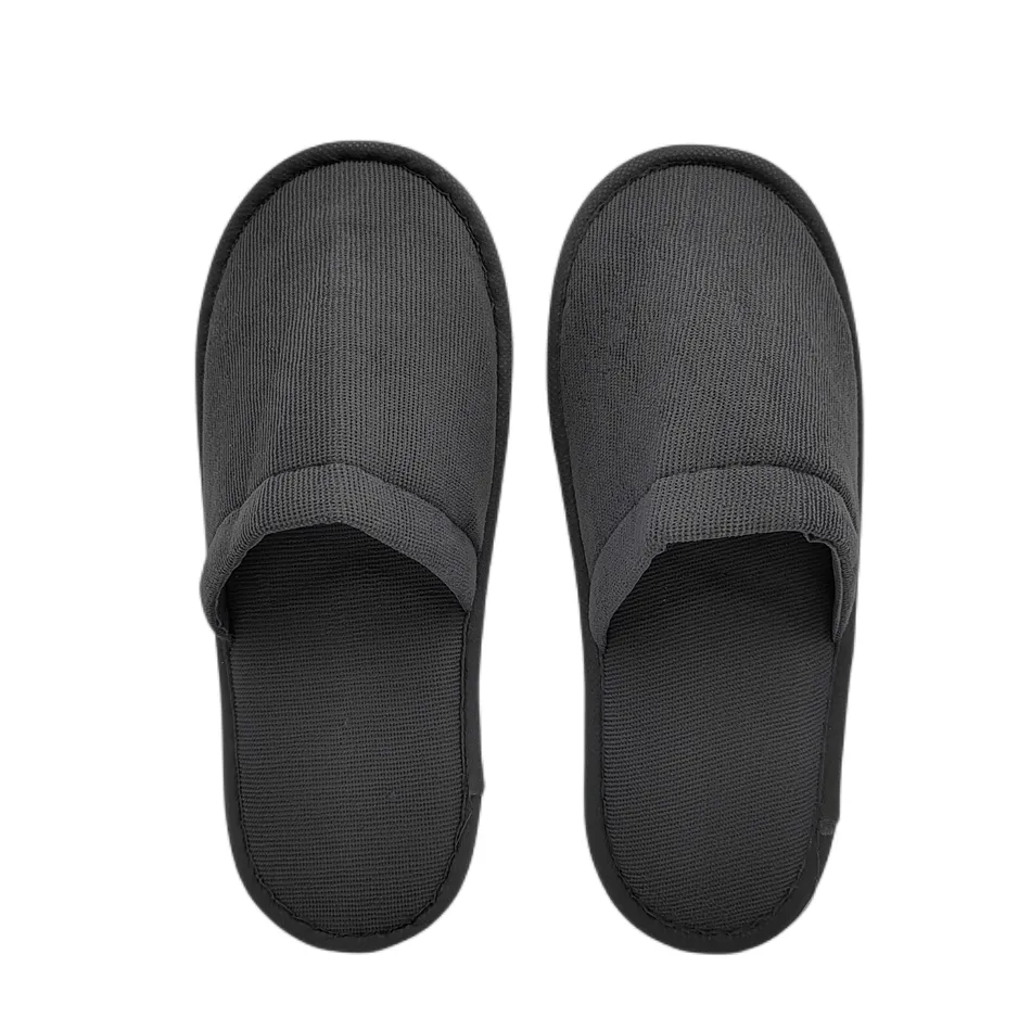 Good quality cheap price customized logo black disposable unisex slippers for hotel
