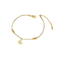 Collier pendentif réglable en acier inoxydable plaqué or délicat avec perles et papillon pour femme