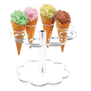 Factory Custom 8 Holes Capacity Ice Cream Stand Clear Acrylic Ice Cream Cone Holder Ice Cream Display Stand