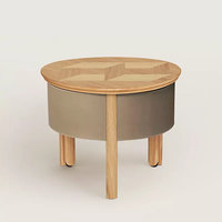 Table d'appoint rotative design avec plateau en bois et corps en cuir pleine fleur pour canapé, chevet ou couloir