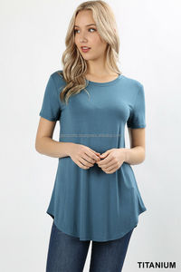 Breathable Cotton Short Sleeve Round Neck Tunic Tee Shirt <b>Tops</b> for Women Latest t Shirt for Women with Custom Printing Service - Product Image 6