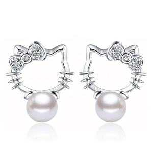 Hot Sales Oco 925 Sterling Silver Olá Kitty Pérola Do Parafuso Prisioneiro Brinco Com Pérolas Falsas - Product Image 1