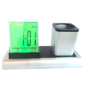 Digital Clock Pen Holder With Calendar Square Plastic Office Stationery Custom Logo Printing Business Gift - Product Image 2