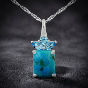 Collar con Colgante de Plata de Ley 925 Gourik con Turquesa Azul y Topacio Azul, Sin Cadena, Joyería con Piedras Preciosas Azules para Mujer - Product Image 3
