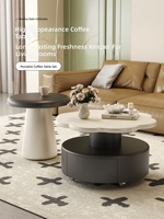 Ensemble de tables basses en bois style crème, motif pétales et nuages, noir et blanc, pour salons, combinaison de tables basses mobiles