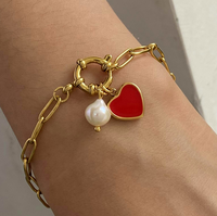 Bracelet tendance pour femme, luxe léger, pendentif en forme de cœur, perle de coquillage, étanche, plaqué or 18 carats, acier inoxydable
