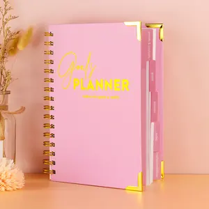 Venta al por mayor de color rosa de tapa dura diario semanal espiral objetivos sin fecha A5 planificador diario Agenda cuaderno