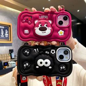 Mignon dessin animé 3D Silicone point Kuromi motif support suspendu corde portefeuille <span class=keywords><strong>coque</strong></span> de téléphone pour <span class=keywords><strong>iphone</strong></span> 11 12 13 14 15 16pro Max 16e - Product Image 2