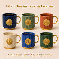 Souvenir de voyage de Nouvelle-Zélande, tasse en céramique cuivrée, médaillon doré en relief, tasse à café personnalisée avec un monument de la ville, OEM ODM en gros