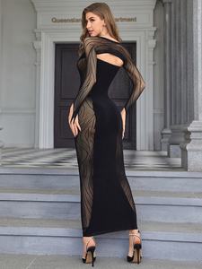 2025 Zomer Europese Amerikaanse Damesjurk Veelzijdige Halflange Vierkante Hals <span class=keywords><strong>Sexy</strong></span> Snit Met Lange Mouwen Gemaakt Van Puur Nylon - Product Image 6