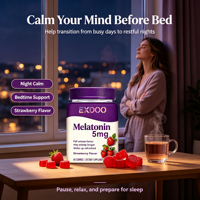 Gummies de mélatonine sans sucre OEM, saveurs naturelles de fruits, complément pour le sommeil, vitamines en vrac pour le soutien du sommeil