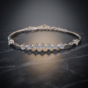 Exquisite S925 Sterling <b>Silver</b> Rhodium Plated Ladies Moissanite Emerald Cut Claw Setting <b>Bracelet</b> Light Luxury Bangles - Product Image 3