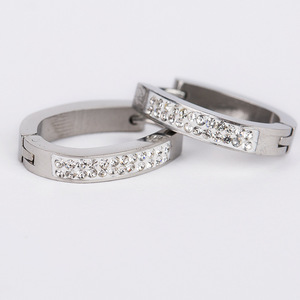 Pendientes de Aro de Acero Inoxidable con Engaste de Canal de Cristales de Una Sola Fila de 4 mm, en Acero Blanco, Oro Blanco y Acero AB, Joyería de Moda - Product Image 5