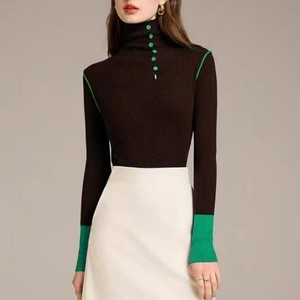 Suéteres de mujer recién llegados en Stock, ropa bonita de un solo pecho con cuello alto, suéter de Cachemira ajustado para Otoño e Invierno - Product Image 4