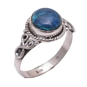 925 sterling silver natural chrysocolla gemstone rings Indian jewelry bulk wholesale fine rings handmade rings suppliers