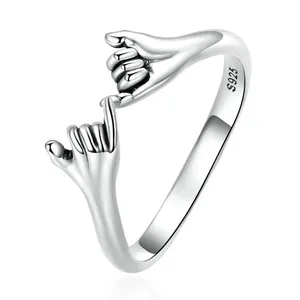 Wedding Anniversary Present 925 Sterling Silver Women Engagement Band Plain Hand in Hand Ring
