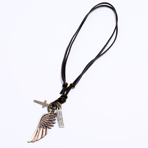 Collana con Ciondolo a Forma di Ala d'Angelo in Lega, Catena Lunga Regolabile in Pelle Bovina, Gioiello di Tendenza - Product Image 5