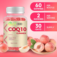 Gummies CoQ10 250mg 60 unités saveur pêche Énergie cellulaire Antioxydant Soutien cardiaque Beauté de la peau Complément bien-être OEM