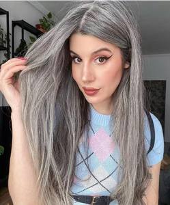 Granny Color <span class=keywords><strong>plata</strong></span> SDD doble dibujado <span class=keywords><strong>corto</strong></span> recto virgen brasileño cabello humano lejía nudos sin pegamento peluca con malla frontal para mujeres - Product Image 1