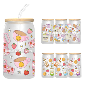 Regalo de agradecimiento de profesor Coquette de moda UV DTF Cup Wraps Transfers Sticker para 16OZ Libbey Glass Can Soft Girl Coffee Lover - Product Image 1