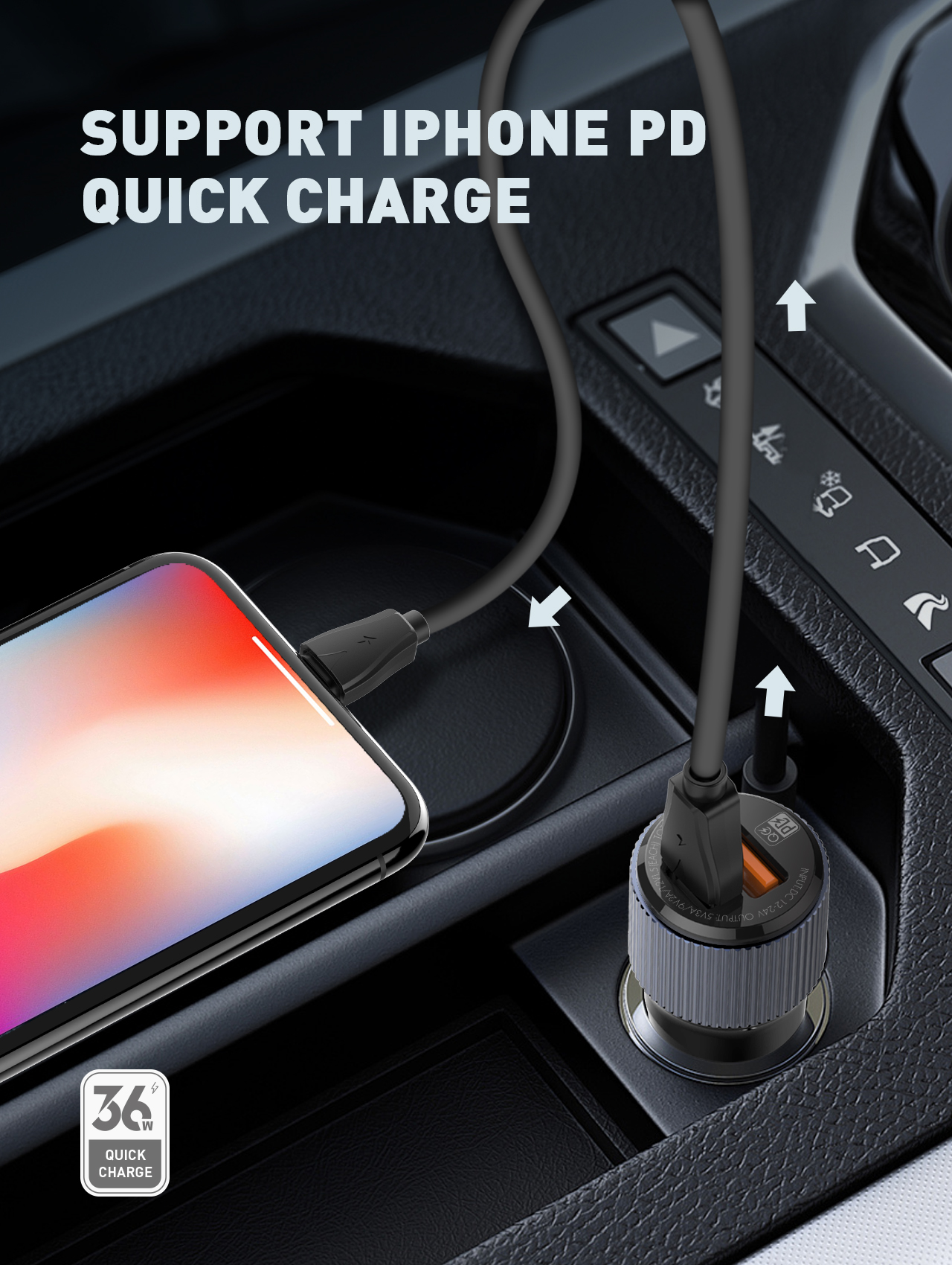 LDNIO C510Q USB C Fast Car Charger 36W PD+QC3.0 Fast Charging in Car charger Dual Port USB Car Charger