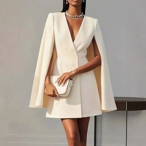 <b>Women's</b> 2026 Double-Breasted Blazer Shawl <b>Cape</b> Solid Color Autumn Commuter Suit Dress for Europe America - Product Image 4