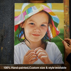 Peinture à l'huile personnalisée faite à la main de portrait d'enfant à partir de photo, réaliste, petite fille, petit garçon, toile personnalisée, art mural pour la maison familiale - Product Image 3