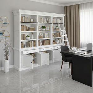 Étagères à livres en bois massif de qualité supérieure avec rangement, grande <span class=keywords><strong>bibliothèque</strong></span> ouverte avec portes fermées et échelle pour la <span class=keywords><strong>bibliothèque</strong></span> à domicile - Product Image 2