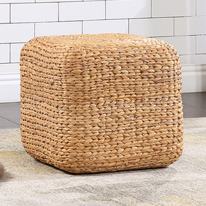Adorable jacinthe d'eau naturelle ronde tissée à la main écologique Boho Home Pouf Tabouret Ottoman Jacinthe d'eau Tabourets - Product Image 6