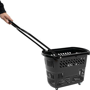 फैक्टरी थोक ट्रॉली सुपरमार्केट टोकरी प्लास्टिक शॉपिंग पुश कार्ट चार पहियों के साथ - Product Image 3