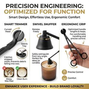 कस्टम लोगो 4 में कस्टम लोगो 4 में कस्टम लोगो 4 आपके लोगो के साथ सेट ट्रे मोमबत्ती विक ट्रिमर मोमबत्ती देखभाल किट - Product Image 4